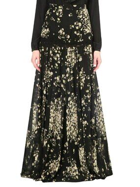 Giambattista Valli $2946 Floral Daisy Silk Chiffon Maxi Skirt Large NWT